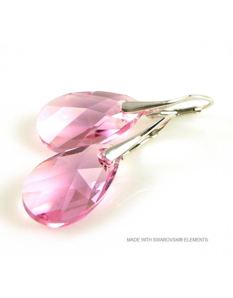 Bijou Gio Design™ Zilveren Oorbellen met Swarovski Elements Pear-Shaped "Light Rose"