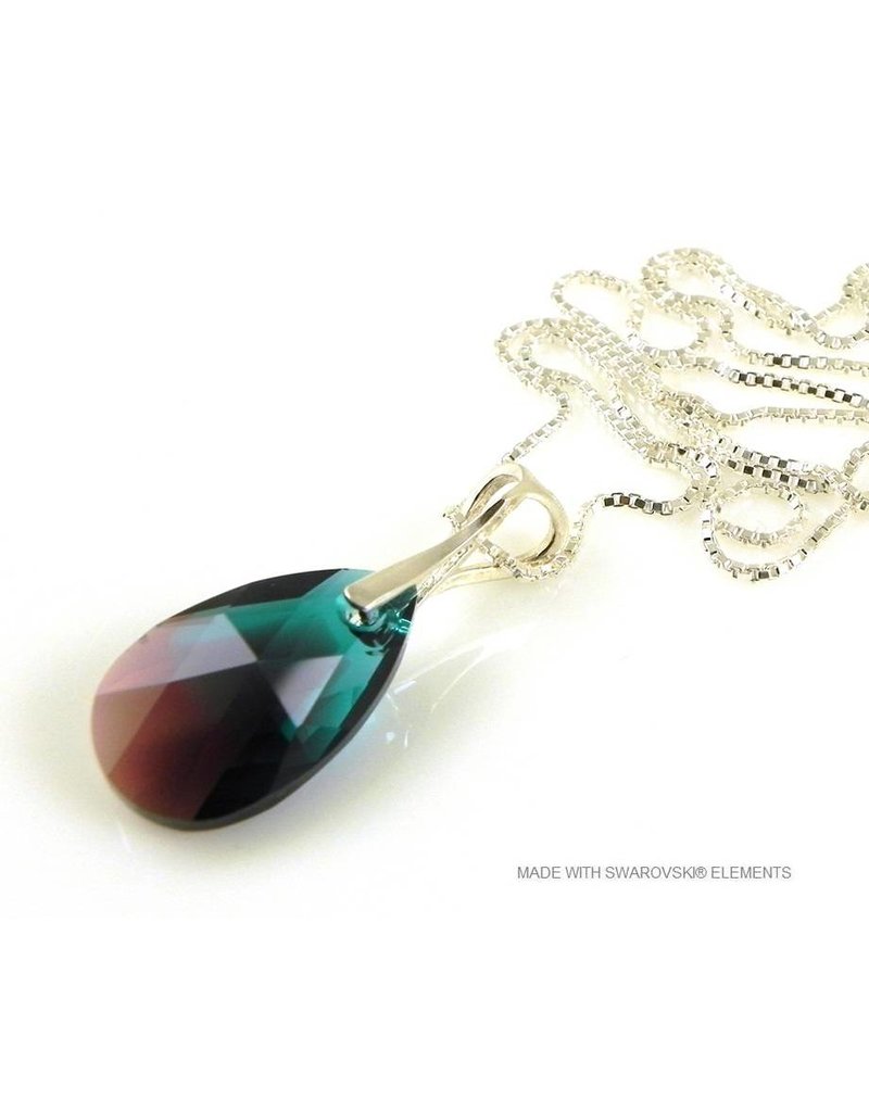 Bijou Gio Design™ Zilveren Ketting met Swarovski Elements Pear-Shaped "Zircon Burgund Blue"