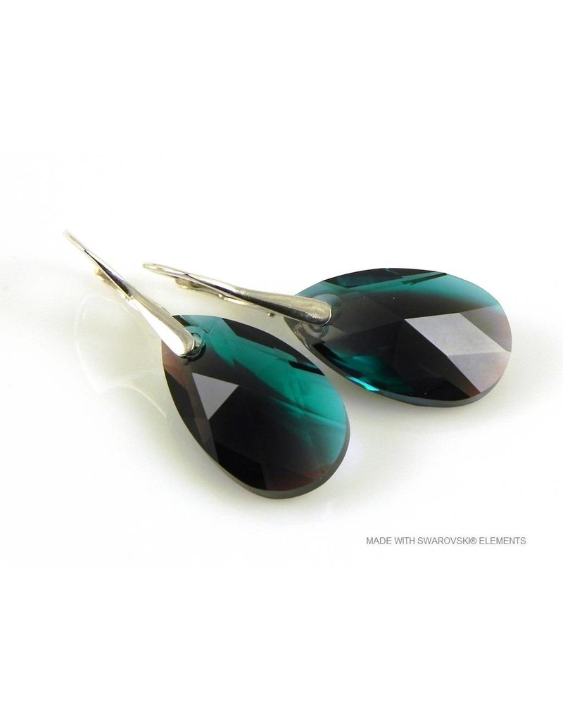 Bijou Gio Design™ Zilveren Oorbellen met Swarovski Elements Pear-Shaped "Zircon Burgund Blue"