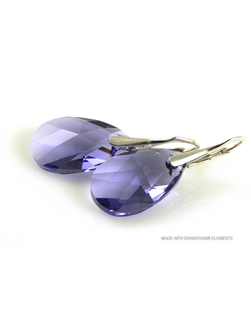 Bijou Gio Design™ Silver Earrings with Swarovski Elements Pear-Shaped "Tanzanite"