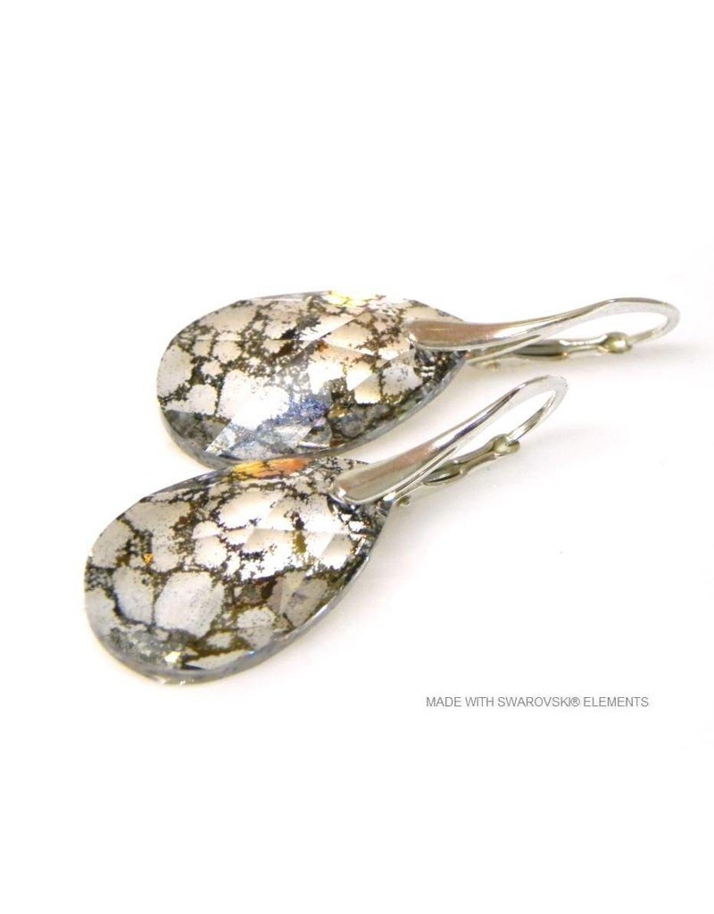 Bijou Gio Design™ Silver Earrings with Swarovski Elements Pear-Shaped "Crystal Gold Patina"