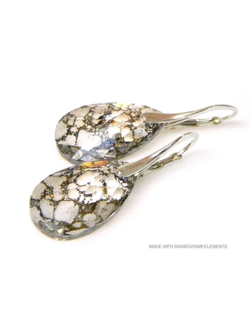 Bijou Gio Design™ Zilveren Oorbellen met Swarovski Elements Pear-Shaped "Crystal Gold Patina"