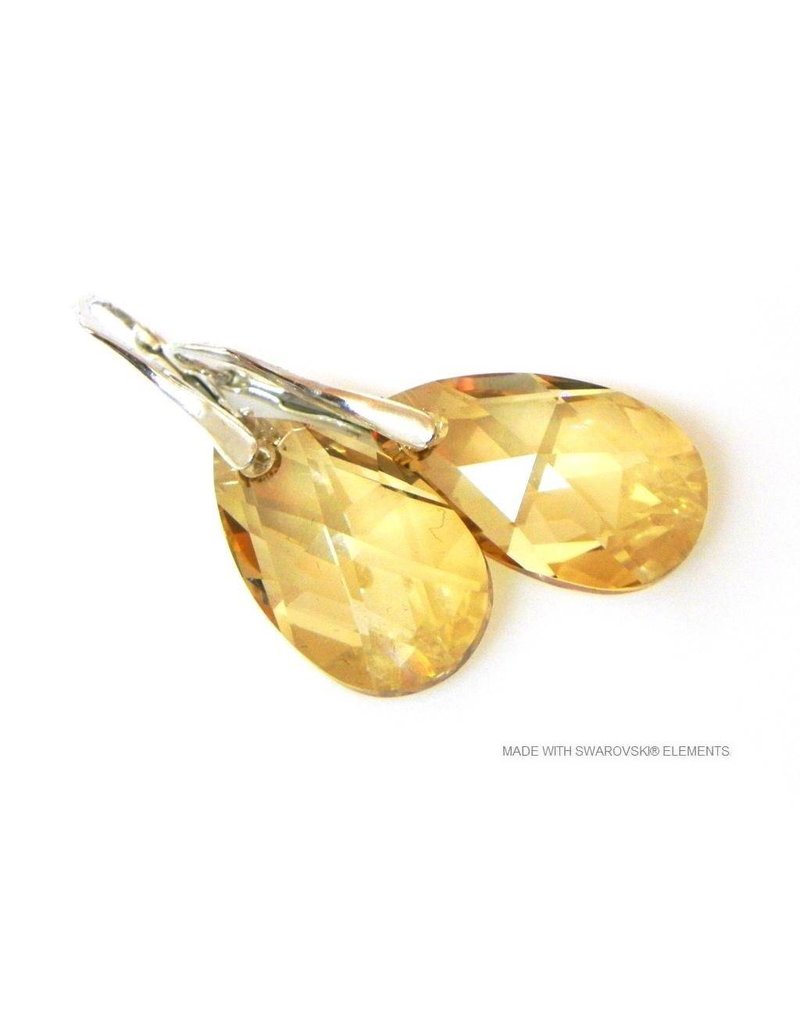 Bijou Gio Design™ Zilveren Oorbellen met Swarovski Elements Pear-Shaped "Golden Shadow"