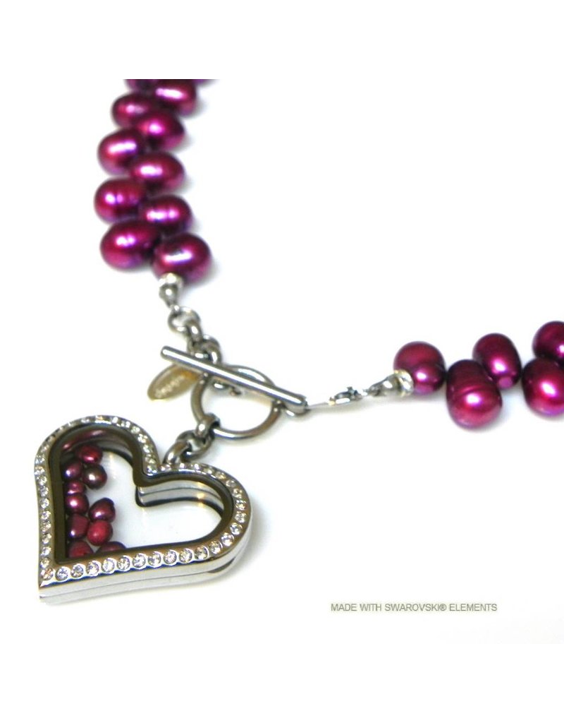 Bijou Gio Design™ Robuuste Parelcollier met RVS glazen hart medaillon en mini zoetwaterparels