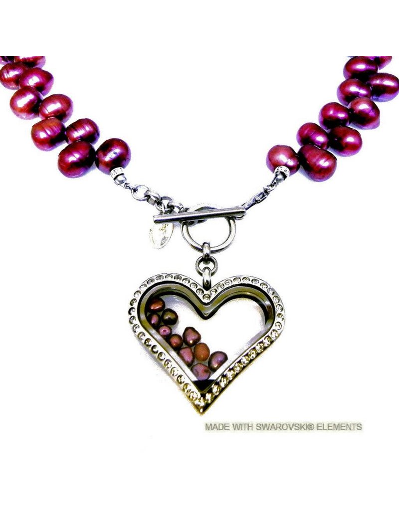 Bijou Gio Design™ Robuuste Parelcollier met RVS glazen hart medaillon en mini zoetwaterparels