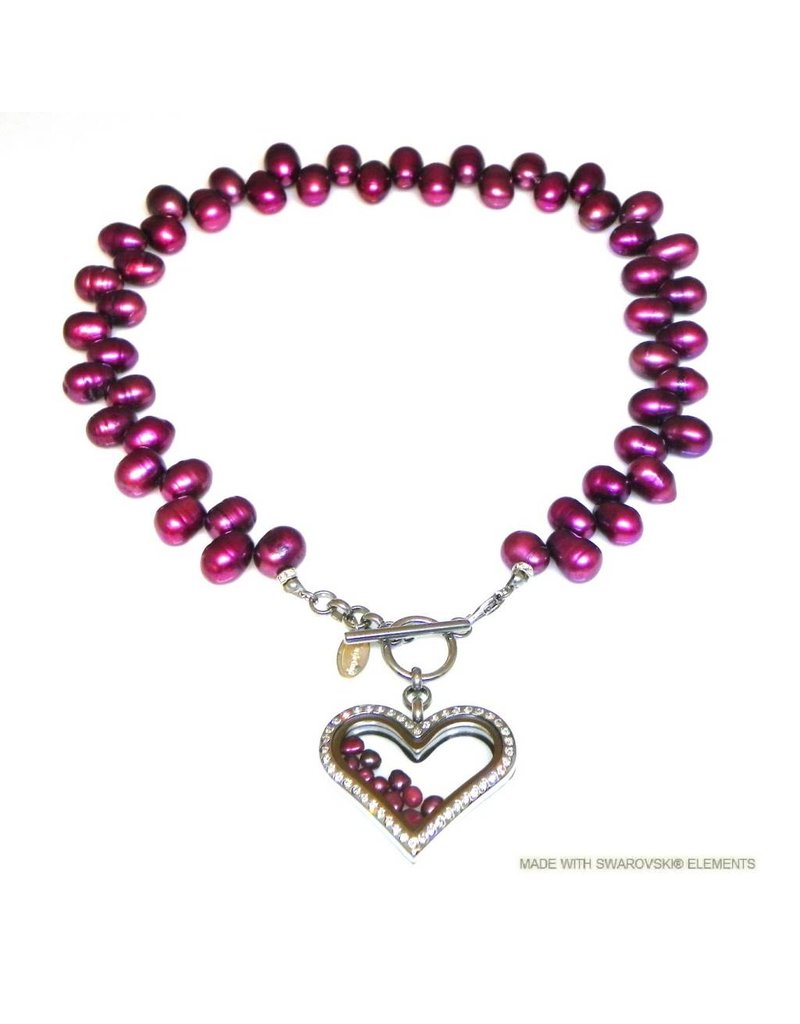 Bijou Gio Design™ Robuuste Parelcollier met RVS glazen hart medaillon en mini zoetwaterparels