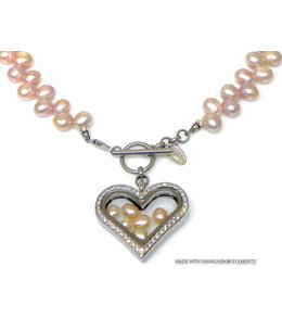 Bijou Gio Design™ Parelcollier met RVS glazen hart medaillon en mini zoetwaterparels