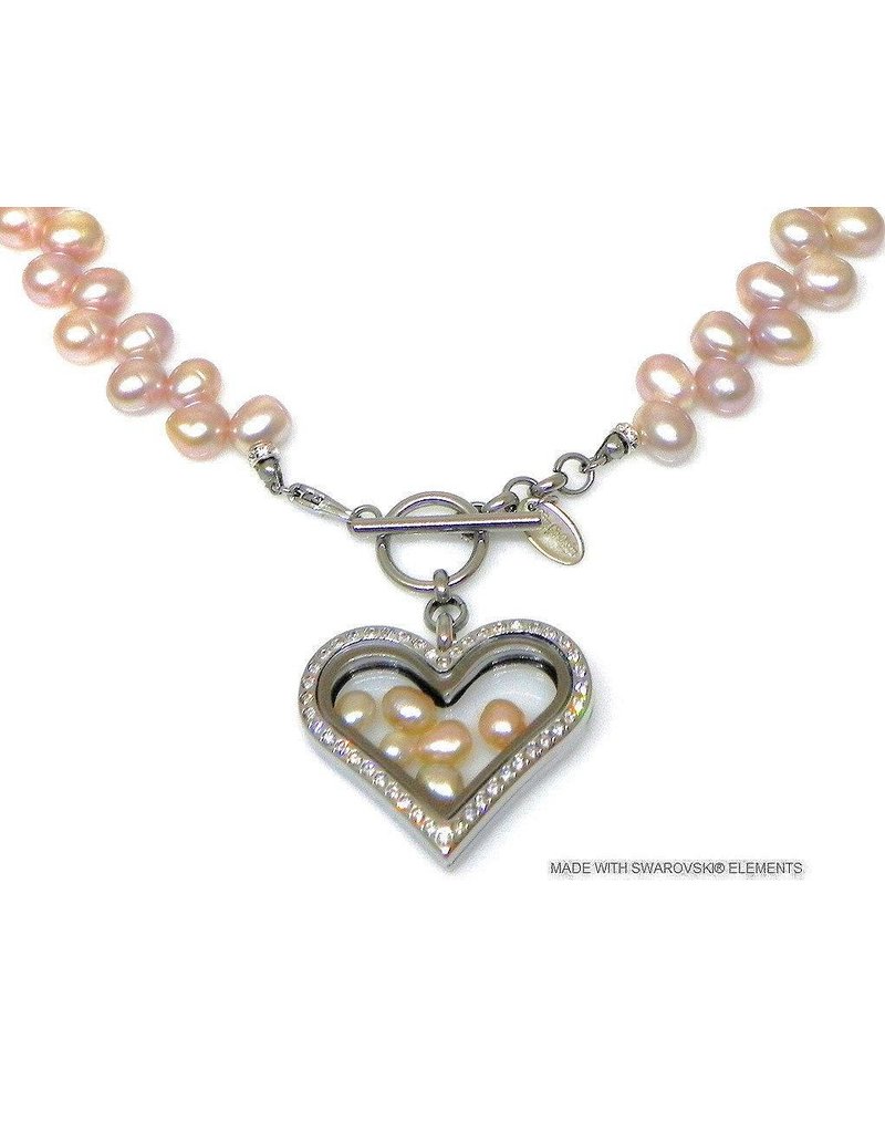 Bijou Gio Design™ Parelcollier met RVS glazen hart medaillon en mini zoetwaterparels