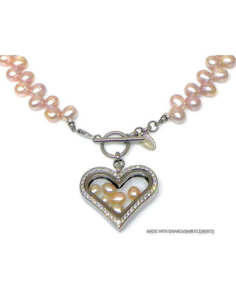 Bijou Gio Design™ Parelcollier met RVS glazen hart medaillon en mini zoetwaterparels