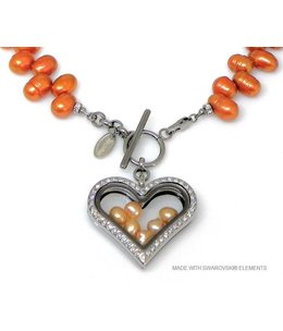 Bijou Gio Design™ Parelcollier met RVS glazen hart medaillon en mini zoetwaterparels