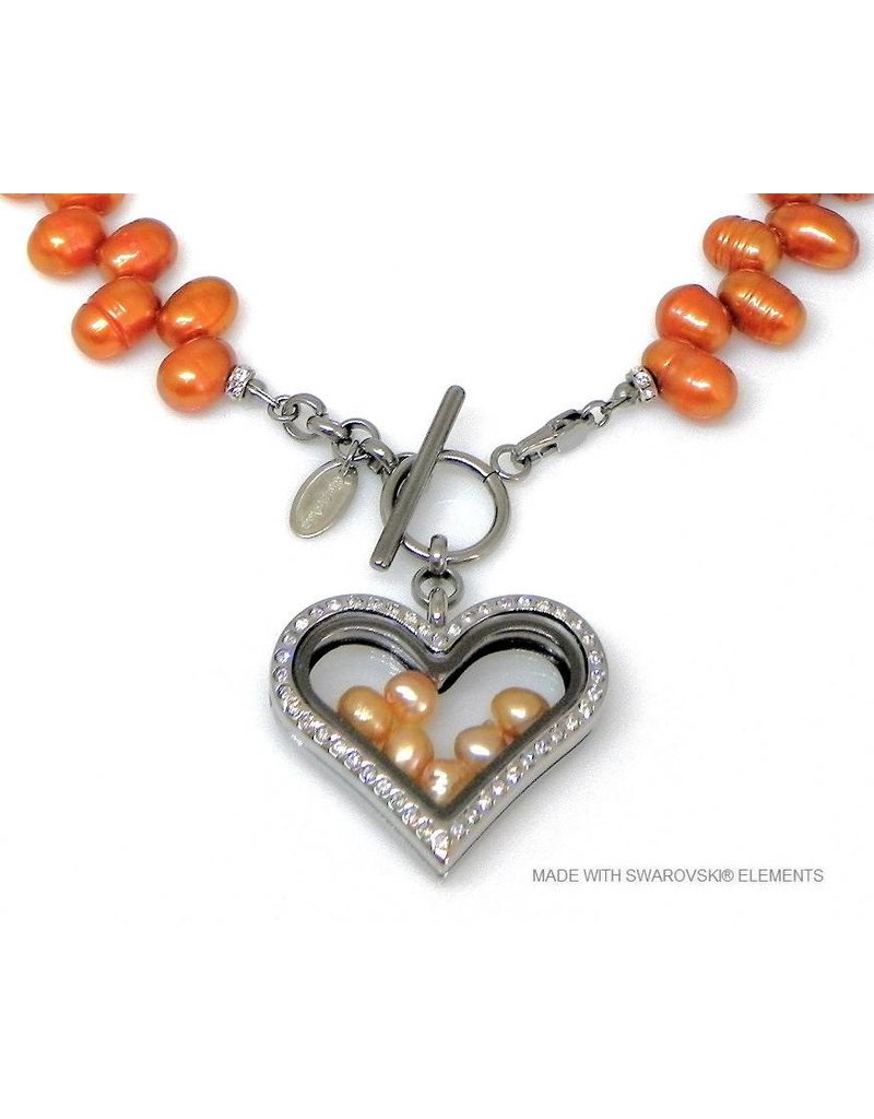 Bijou Gio Design™ Parelcollier met RVS glazen hart medaillon en mini zoetwaterparels