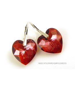 Bijou Gio Design™ Silver Earrings with Swarovski Elements Heart "Crystal Red Magma"