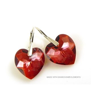 Bijou Gio Design™ Silver Earrings with Swarovski Elements Heart "Crystal Red Magma"