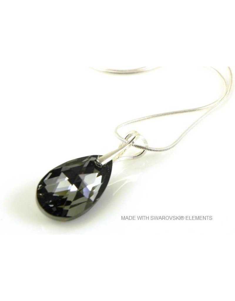 Bijou Gio Design™ Silver Necklace with Swarovski Elements Pear-Shaped "Crystal Silver Night"