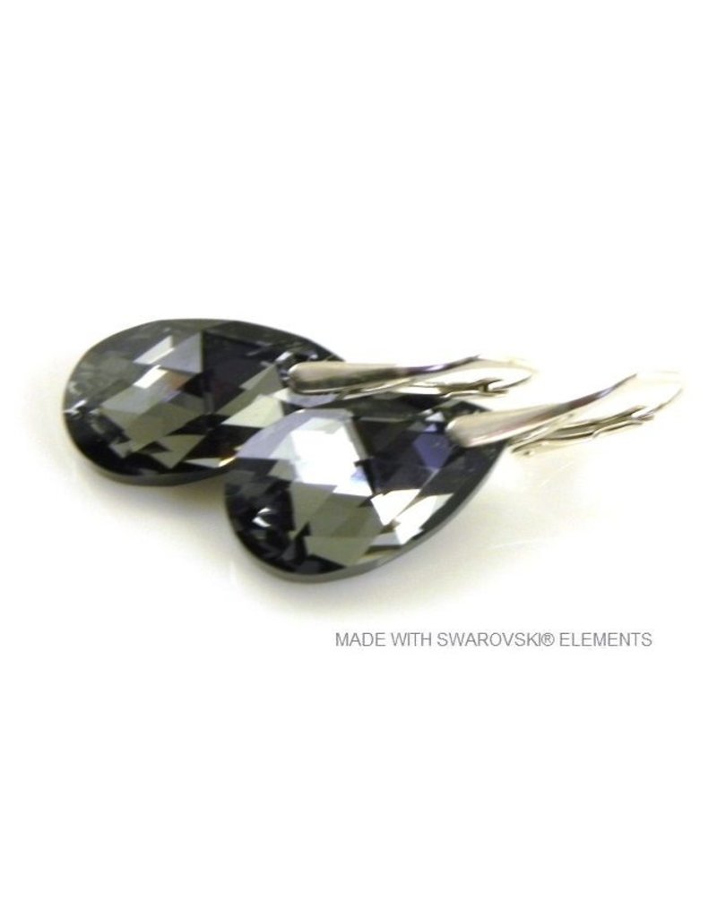 Bijou Gio Design™ Zilveren Oorbellen met Swarovski Elements Pear-Shaped "Crystal Silver Night"
