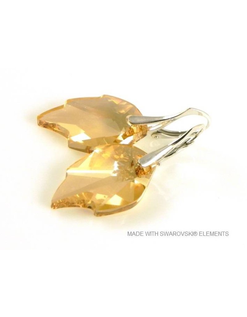 Bijou Gio Design™ Zilveren Oorbellen met Swarovski Elements Leaf "Crystal Golden Shadow"