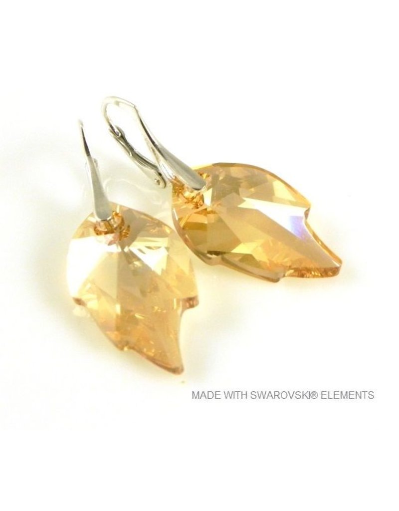 Bijou Gio Design™ Silver Earrings with Swarovski Elements Leaf "Crystal Golden Shadow"