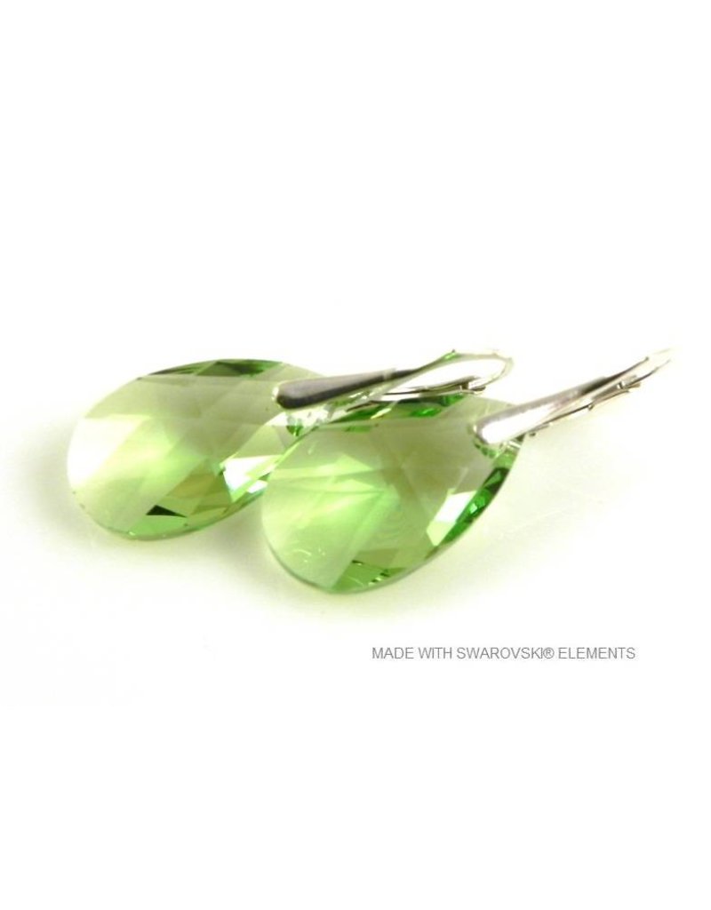 Bijou Gio Design™ Zilveren Oorbellen met Swarovski Elements Pear-shaped "Peridot"