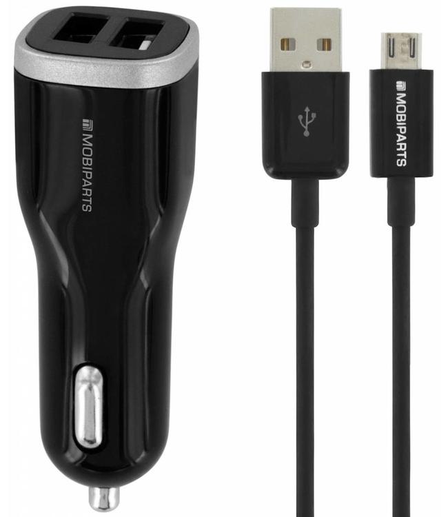 Mobiparts Mobiparts Car Charger Dual USB 4.8A + Micro USB Cable Black