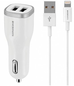 Mobiparts Mobiparts Car Charger Dual USB 4.8A + Lightning Cable White