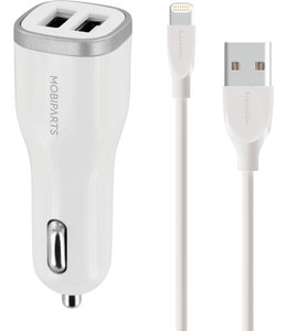 Mobiparts Mobiparts Car Charger Dual USB 2.4A + Lightning Cable White