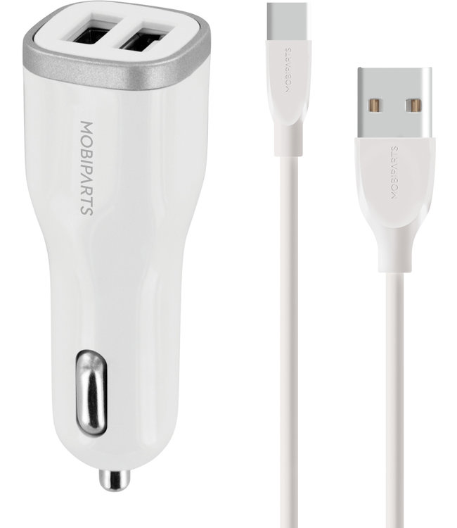 Mobiparts Mobiparts Car Charger Dual USB 2.4A + USB-C Cable White