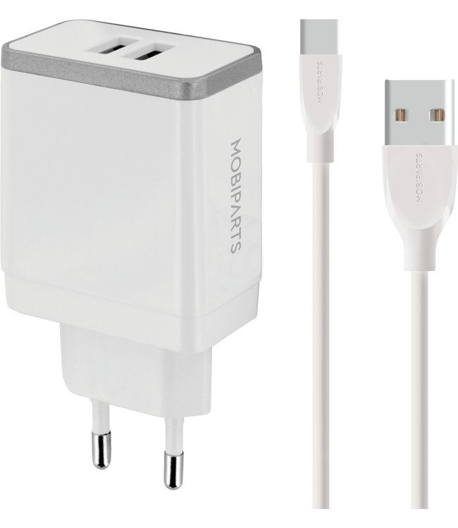 Mobiparts Mobiparts Wall Charger Dual USB 2.4A + USB-C Cable White