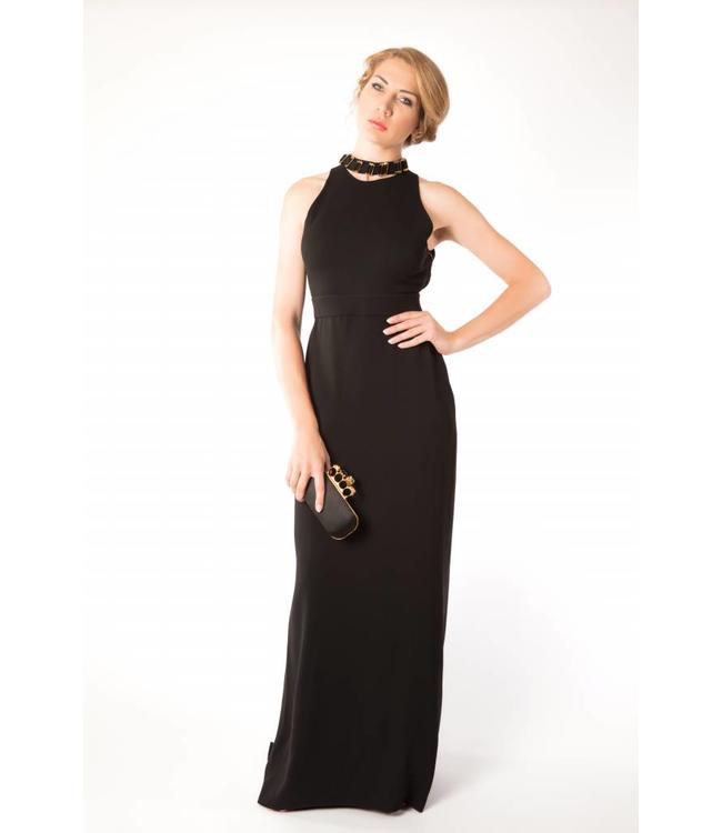 HALSTON Open Back Black Gown