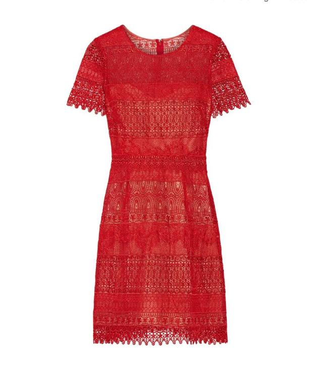 MARCHESA NOTTE Red Lace Mini Dress