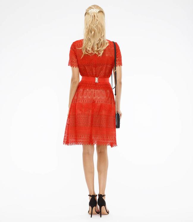 MARCHESA NOTTE Red Lace Mini Dress