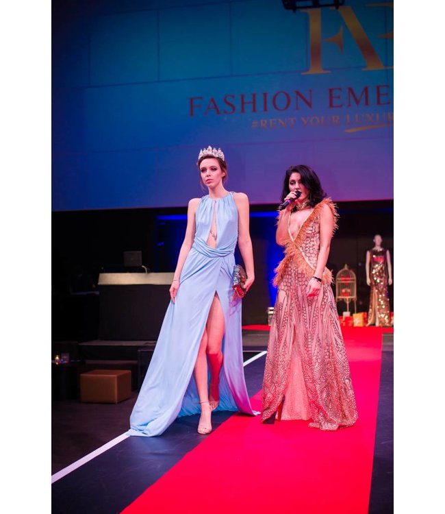 FASHION EMERGENCY Nude Sequin  Dress With Ostrich Feather