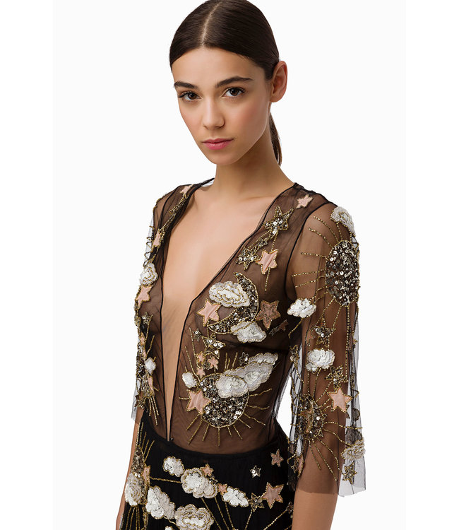 ELISABETTA FRANCHI Dress in embroidered tulle fabric