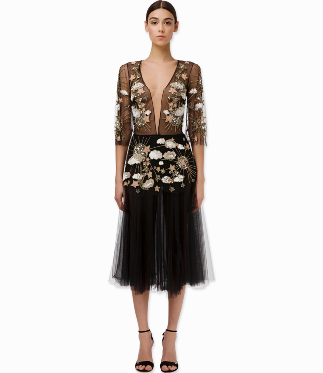 ELISABETTA FRANCHI Dress in embroidered tulle fabric
