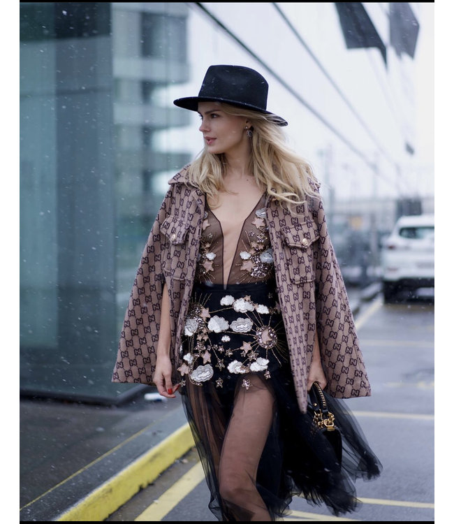 ELISABETTA FRANCHI Dress in embroidered tulle fabric