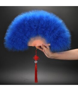 % Feather Blue Folding Fan