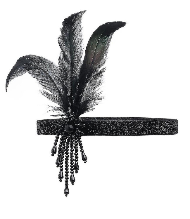 HAND MADE  Headpiece Feather Flapper - Black