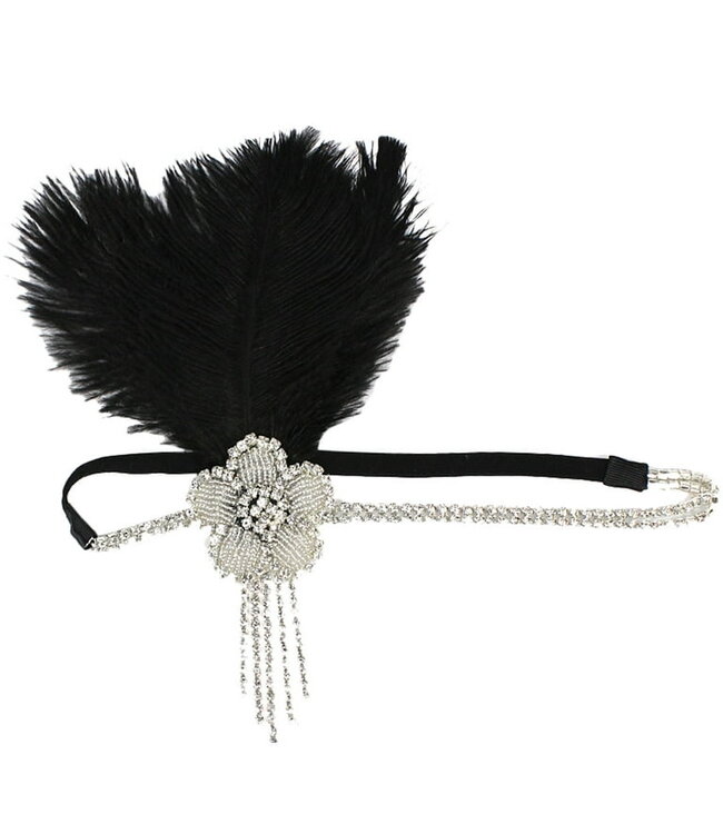 HAND MADE  Headpiece Feather Flapper -Silver-Black