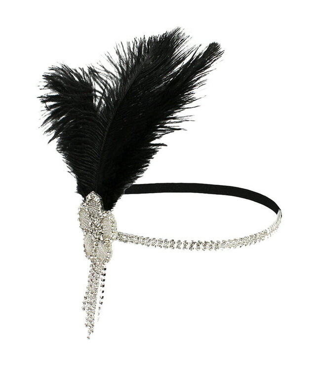 HAND MADE  Headpiece Feather Flapper -Silver-Black
