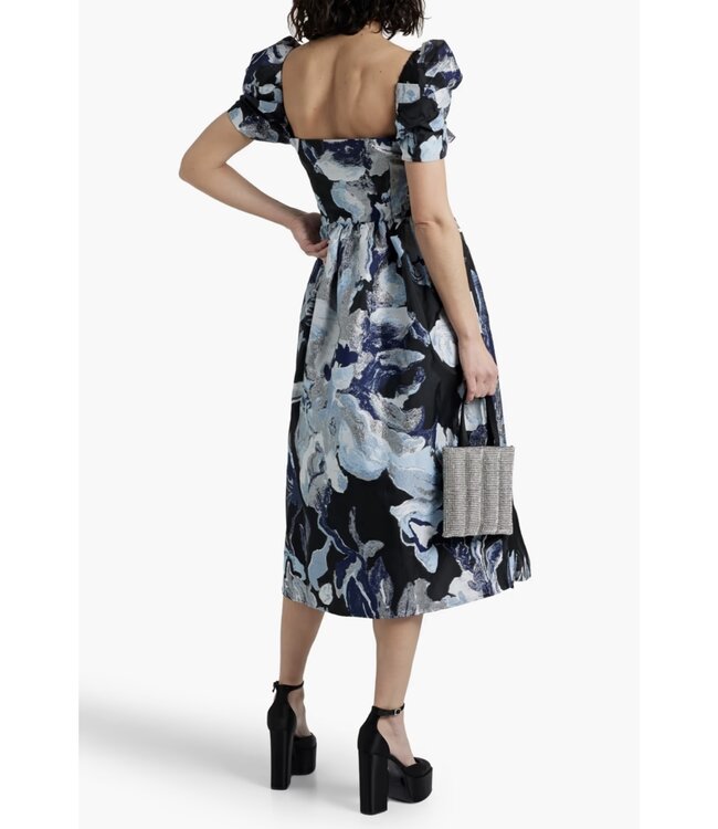 Twisted metallic jacquard midi dress