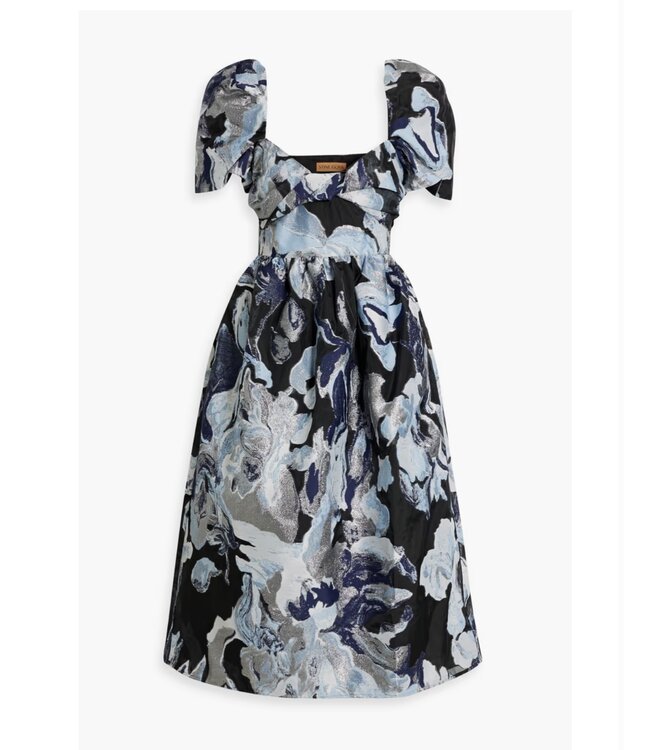 Twisted metallic jacquard midi dress