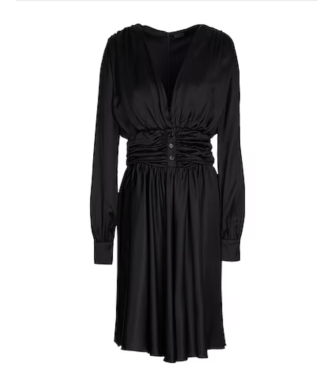 Black VISCOSE RUCHED WAIST MIDI DRESS