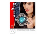 Carnival-accessories: Jewelry: gothic skullring with lightblue gem stone