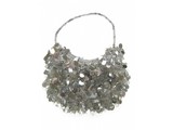 Handbag:  silver bag with gems and ovals, grip short