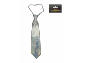 Carnival- & Party- accessories:  Tie Glitter-Silver hologram