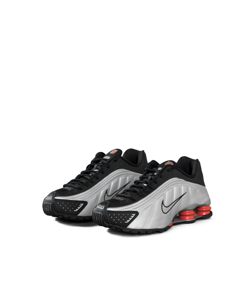 nike shox r4 metallic silver and black