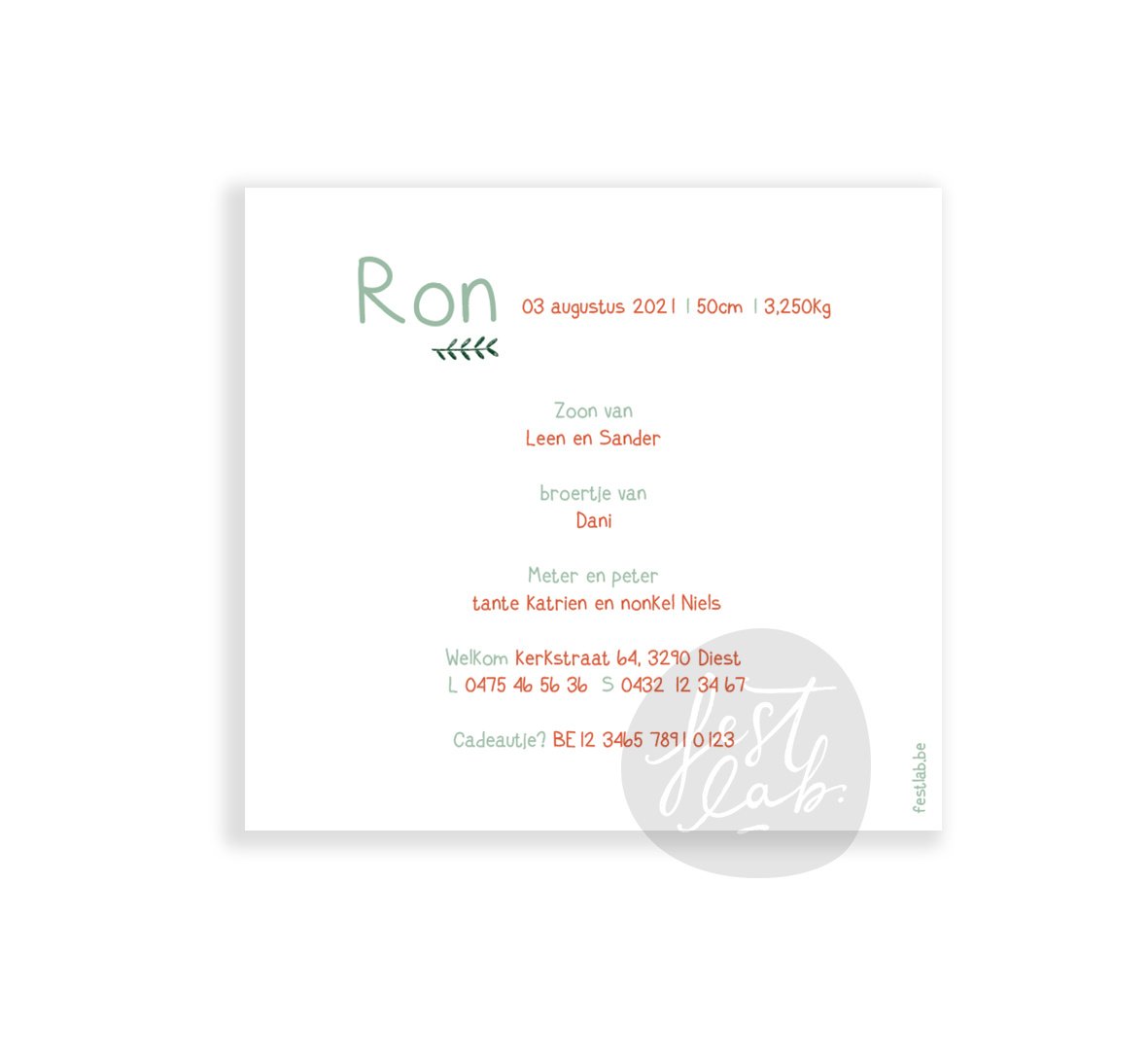 Geboortekaartje Odi / Ron