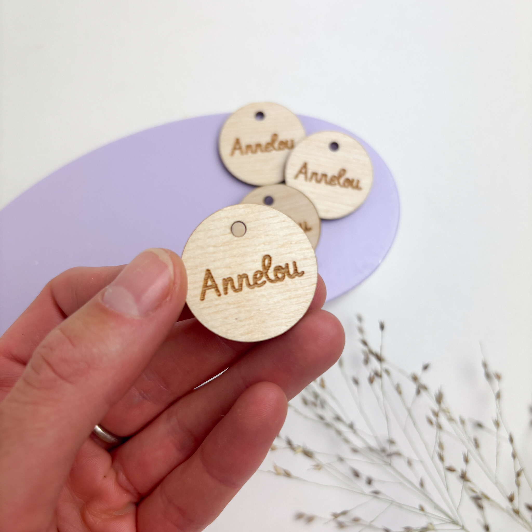 Rond houten label met gravure 3cm-2