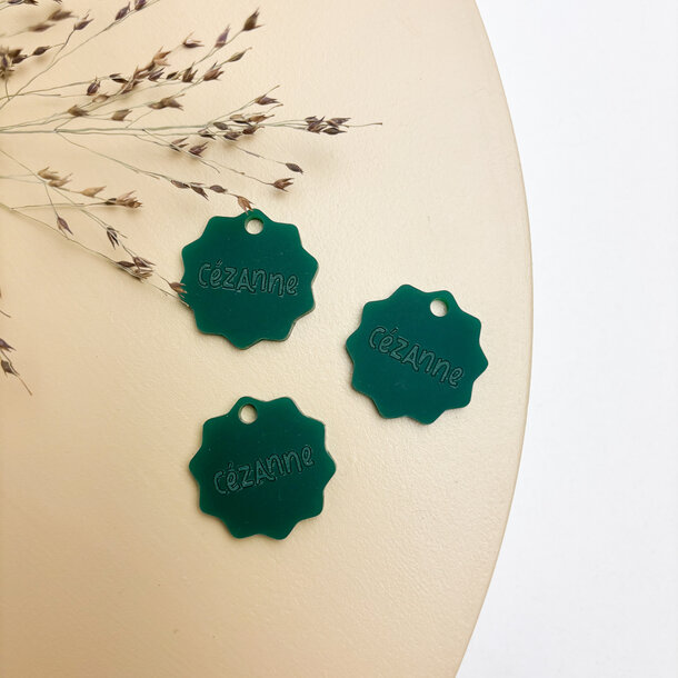 Label bloem acryl met gravure