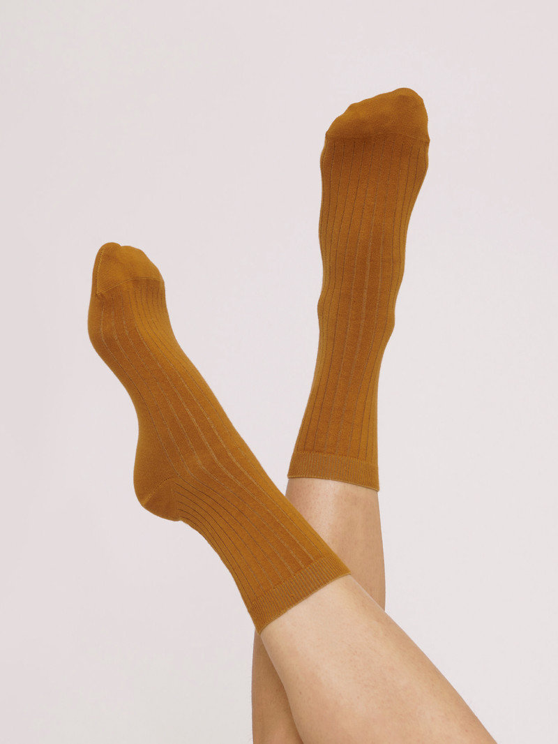 Organic Cotton Rib Socks  ocher (2er-pack)