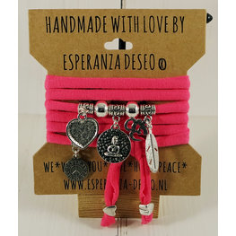 Esperanza Deseo Neon Bracelet Silver Charms Dark Pink